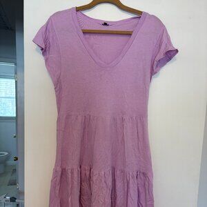 Monrow Tiered Ruffle Mini Dress Cotton Jersey Knit V Neck